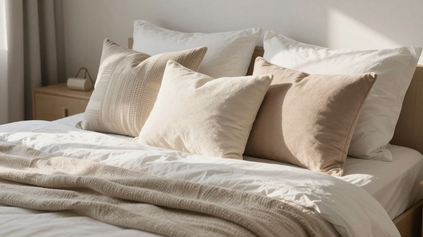 Cozy bed with decorative throw pillows.