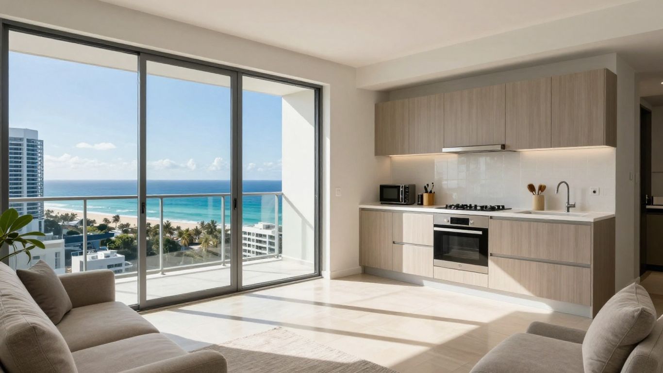 Bright apartment interior with Gold Coast views