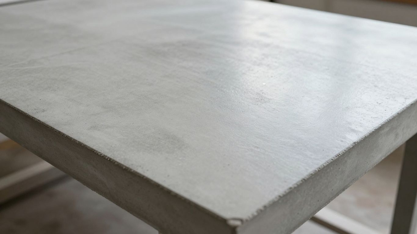 Polished DIY concrete kitchen worktop surface detail.
