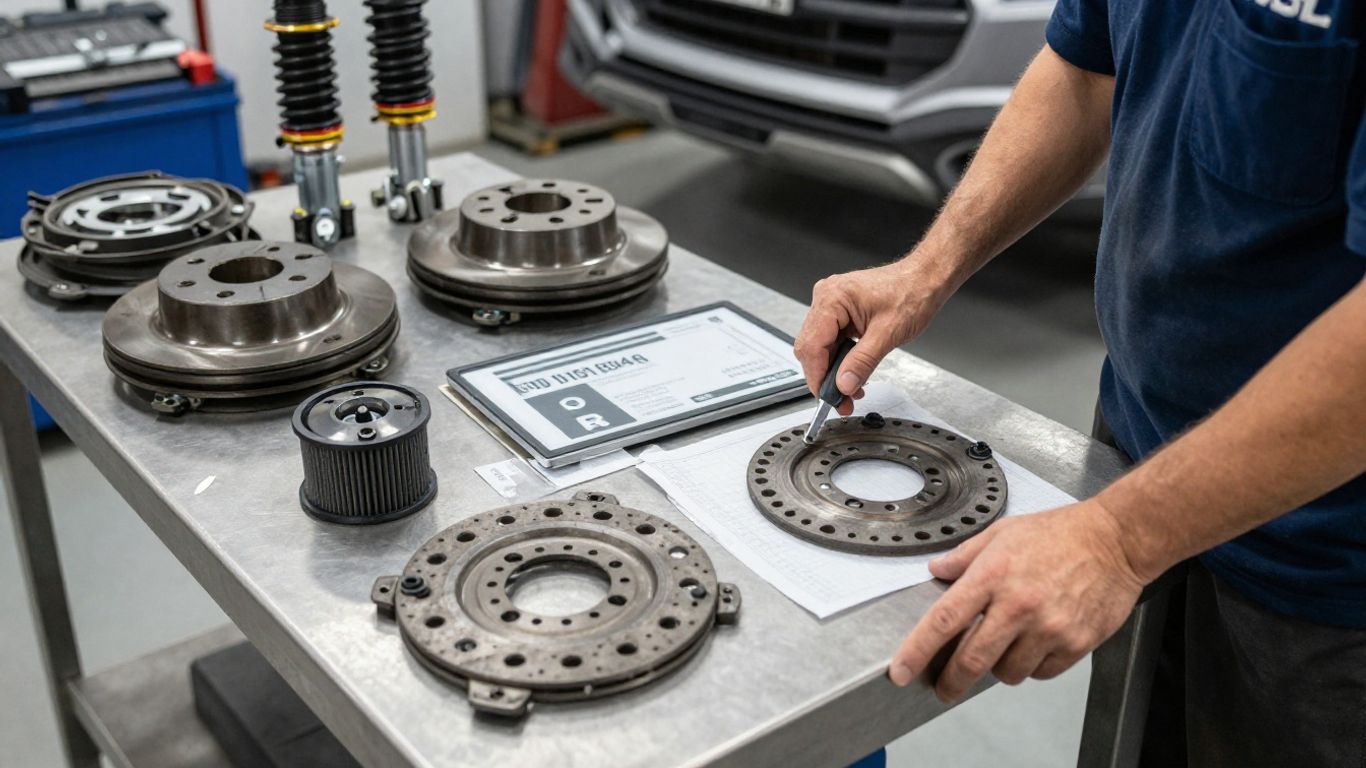 Mechanic checking Audi parts and VIN details