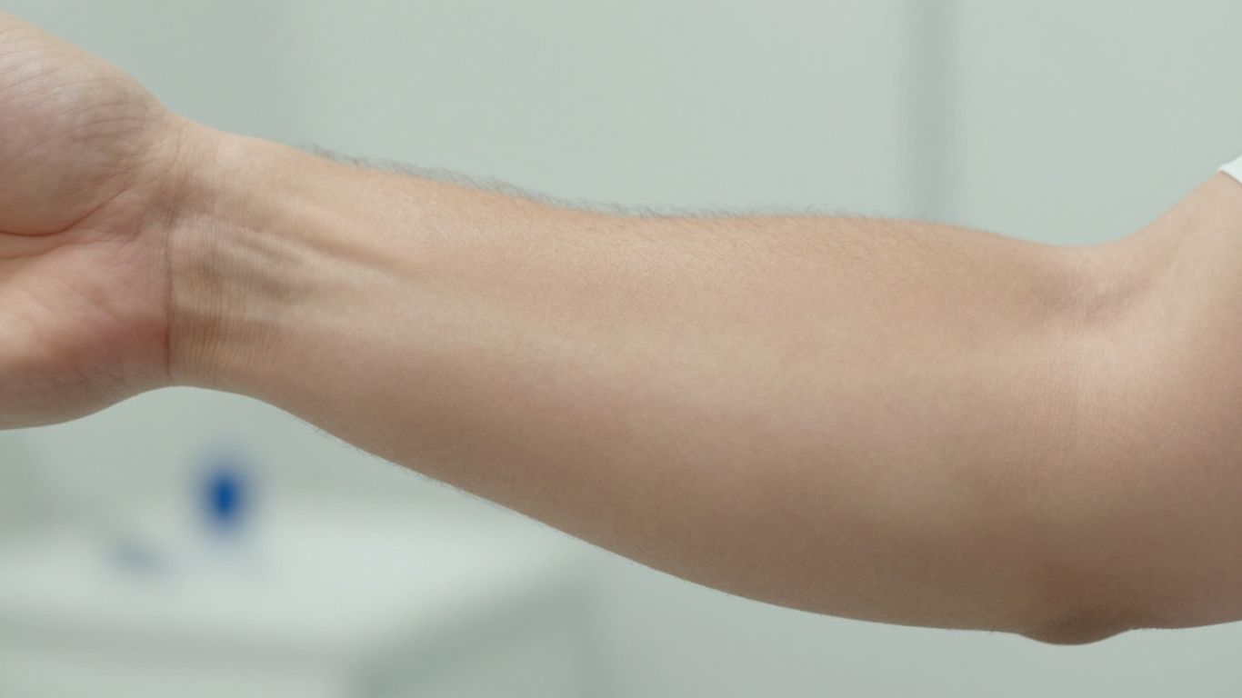 Man's forearm, healthy skin texture, subtle glow.