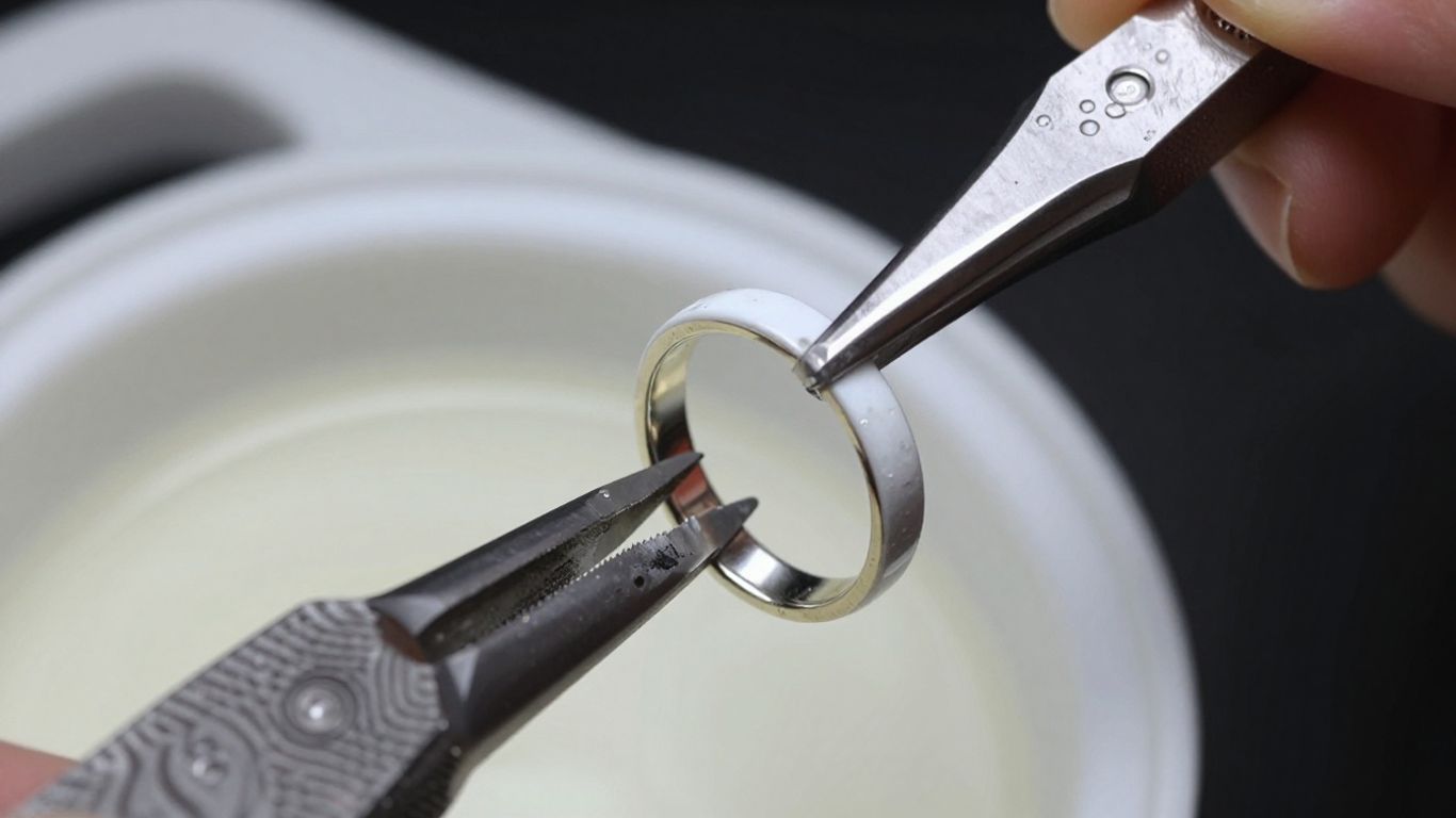 Bague en or blanc en cours de rhodiage