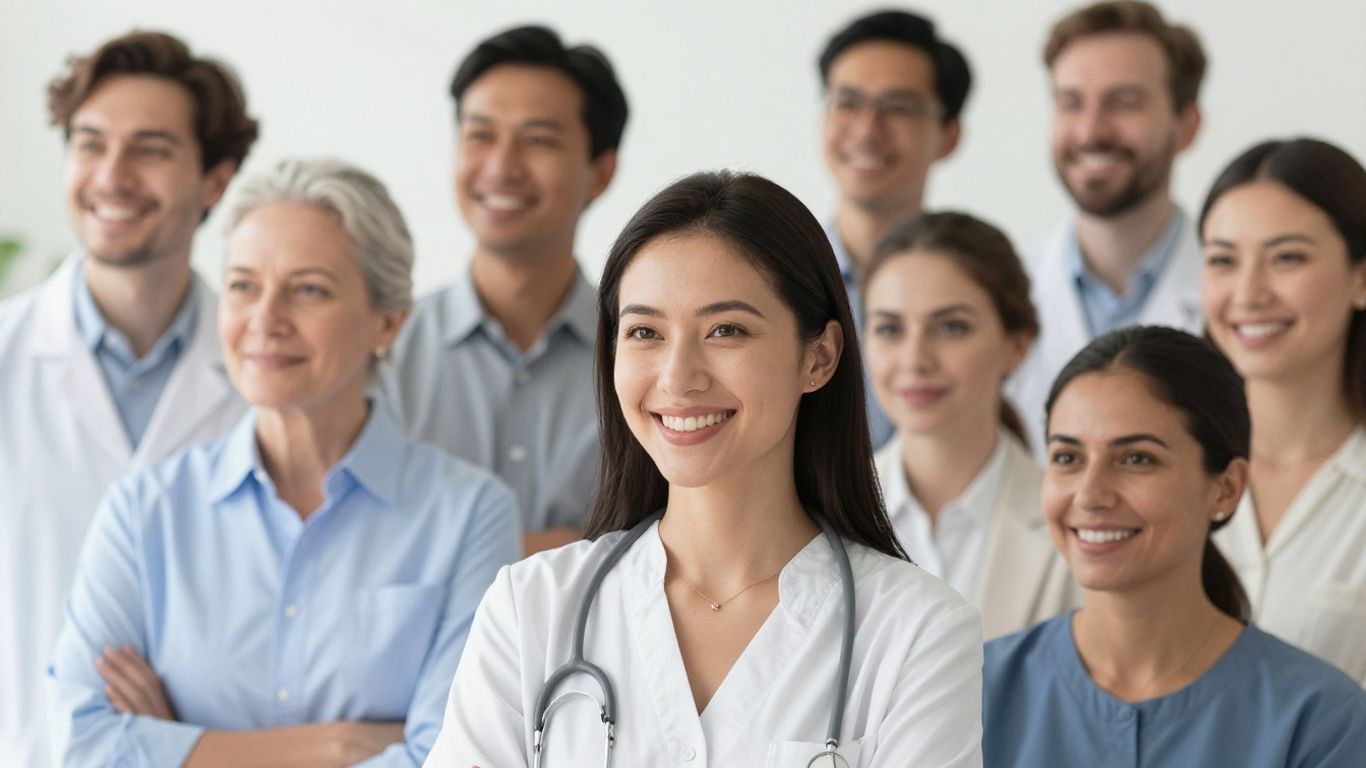 Diverse American people smiling confidently after cosmetic procedures.