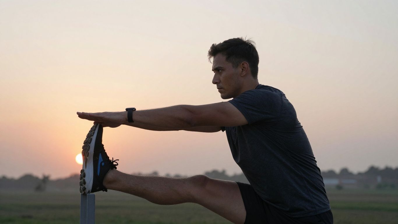 Man prioritizing health with exercise and sunrise.