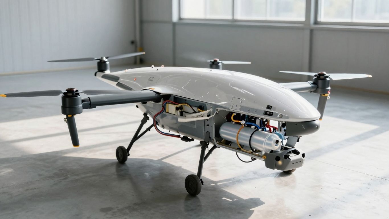 Hydrogen fuel cell powering a VTOL drone