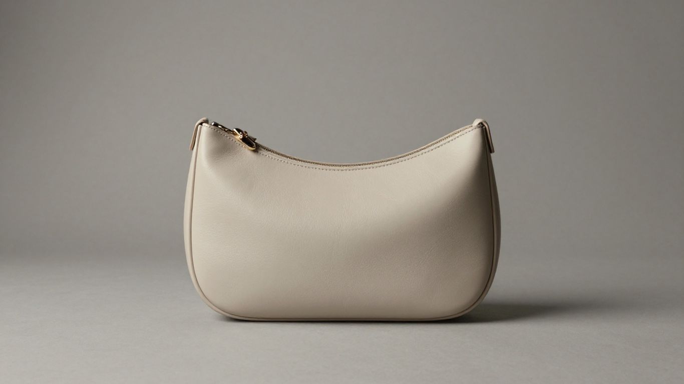Halbmond-Tasche aus Leder auf neutralem Hintergrund.