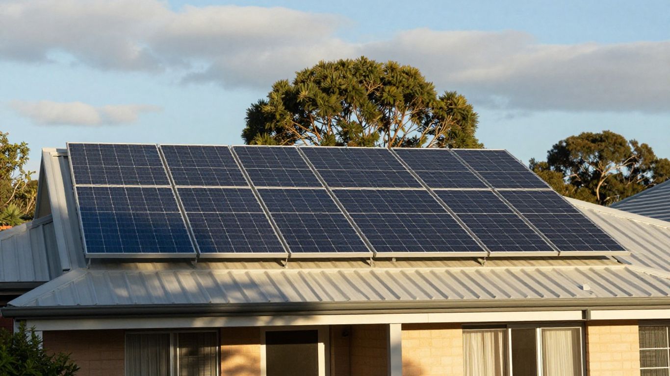 Australian home with solar panels in changing sunlight