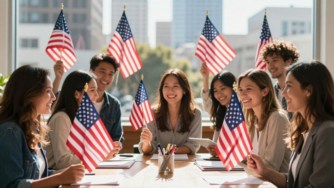 People celebrating American citizenship in Los Angeles.