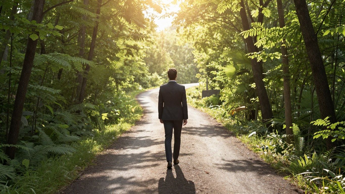 Business professional looking at a path towards growth.