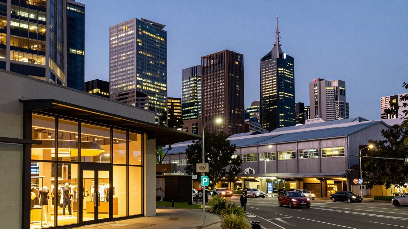 Melbourne cityscape with retail and industrial areas.