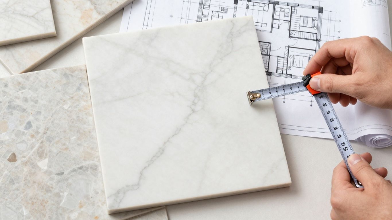 Marble tiles and measuring tape sketch.