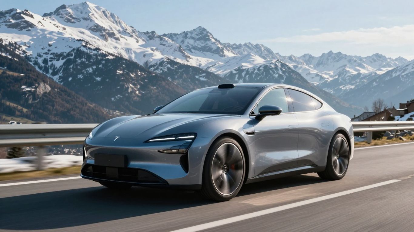 Hybridauto fährt auf Schweizer Bergstraße