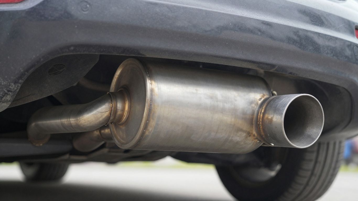 Car exhaust system with pipes and muffler.