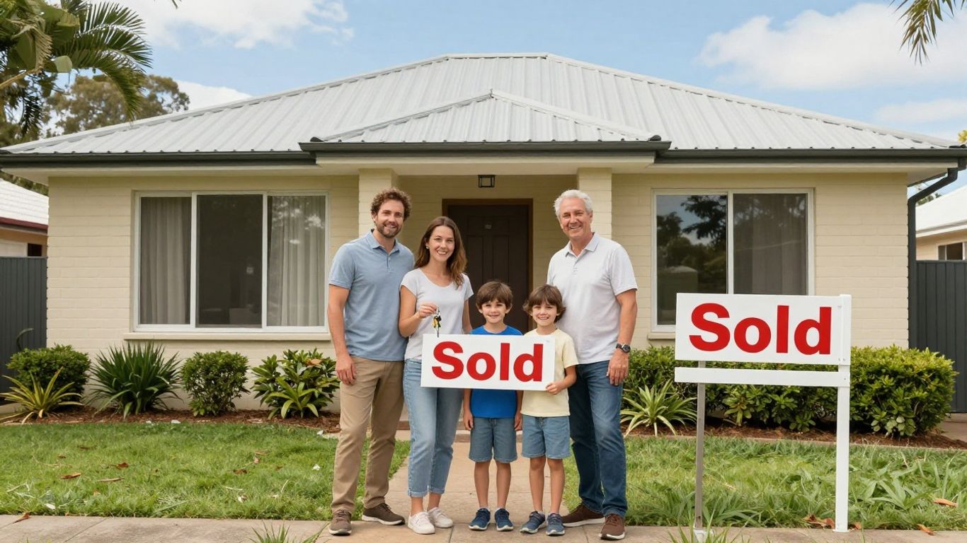 Australian house with family and keys.