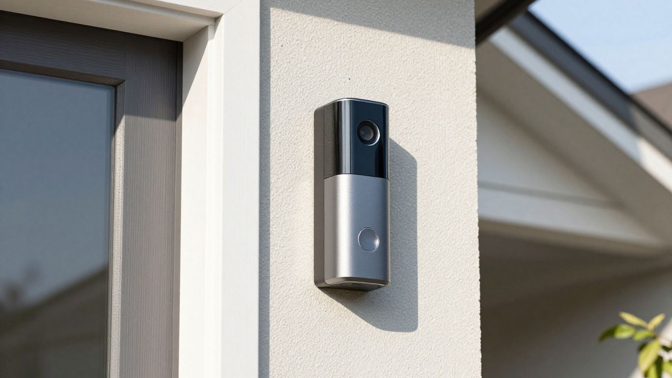 Smart doorbell on a house exterior.