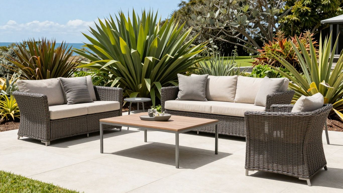 Outdoor furniture materials on a sunny deck