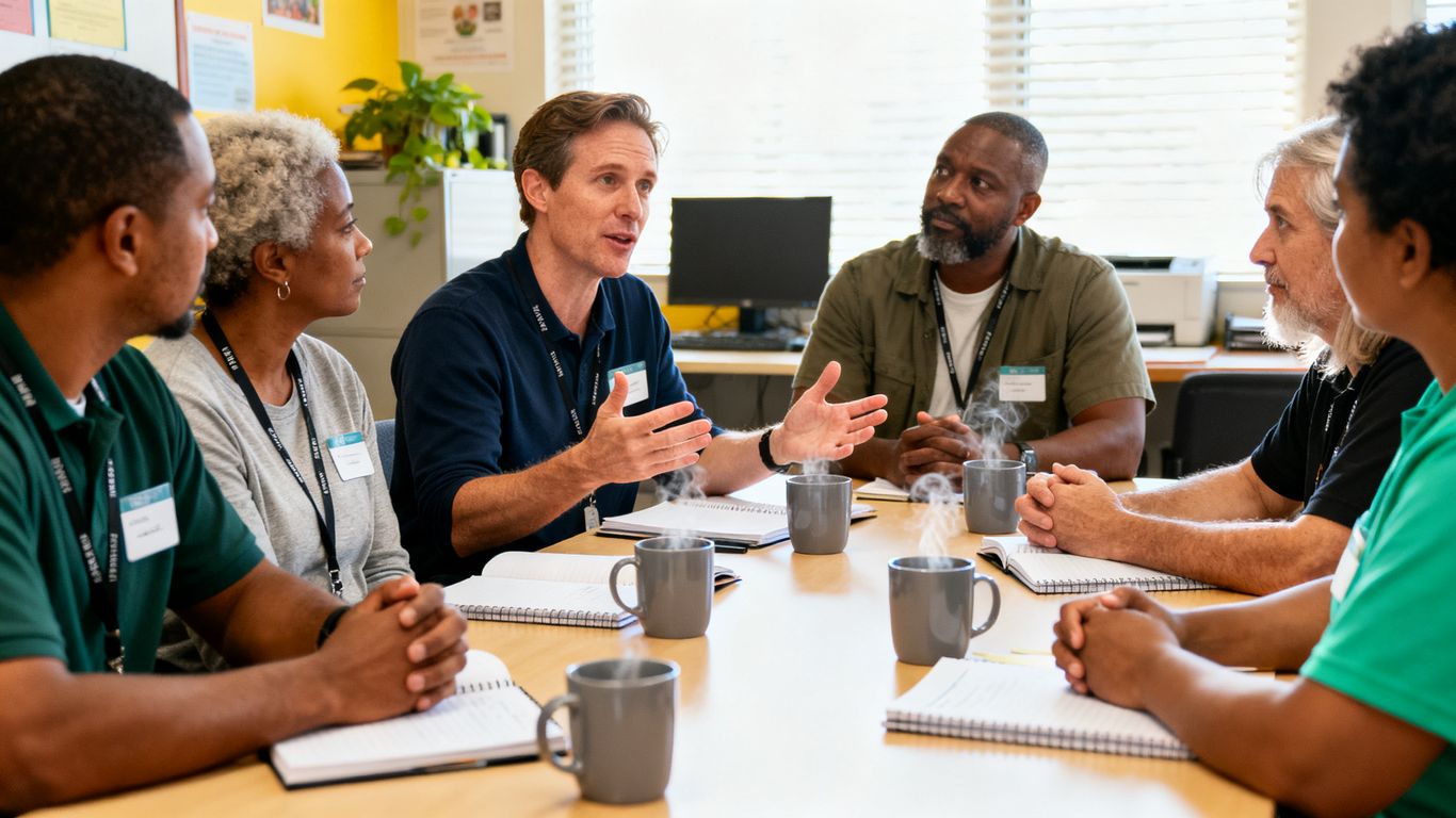 Colleagues sharing a thoughtful supervision discussion