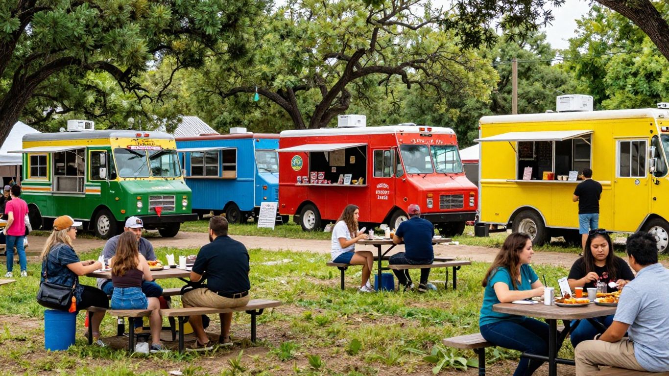 Thicket Food Park with food trucks and people