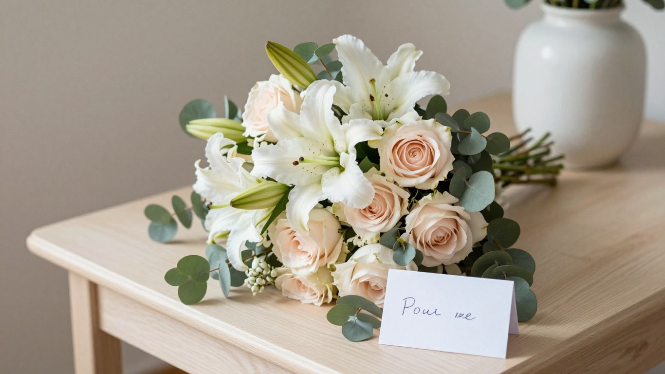 Soft apology bouquet with roses and lilies