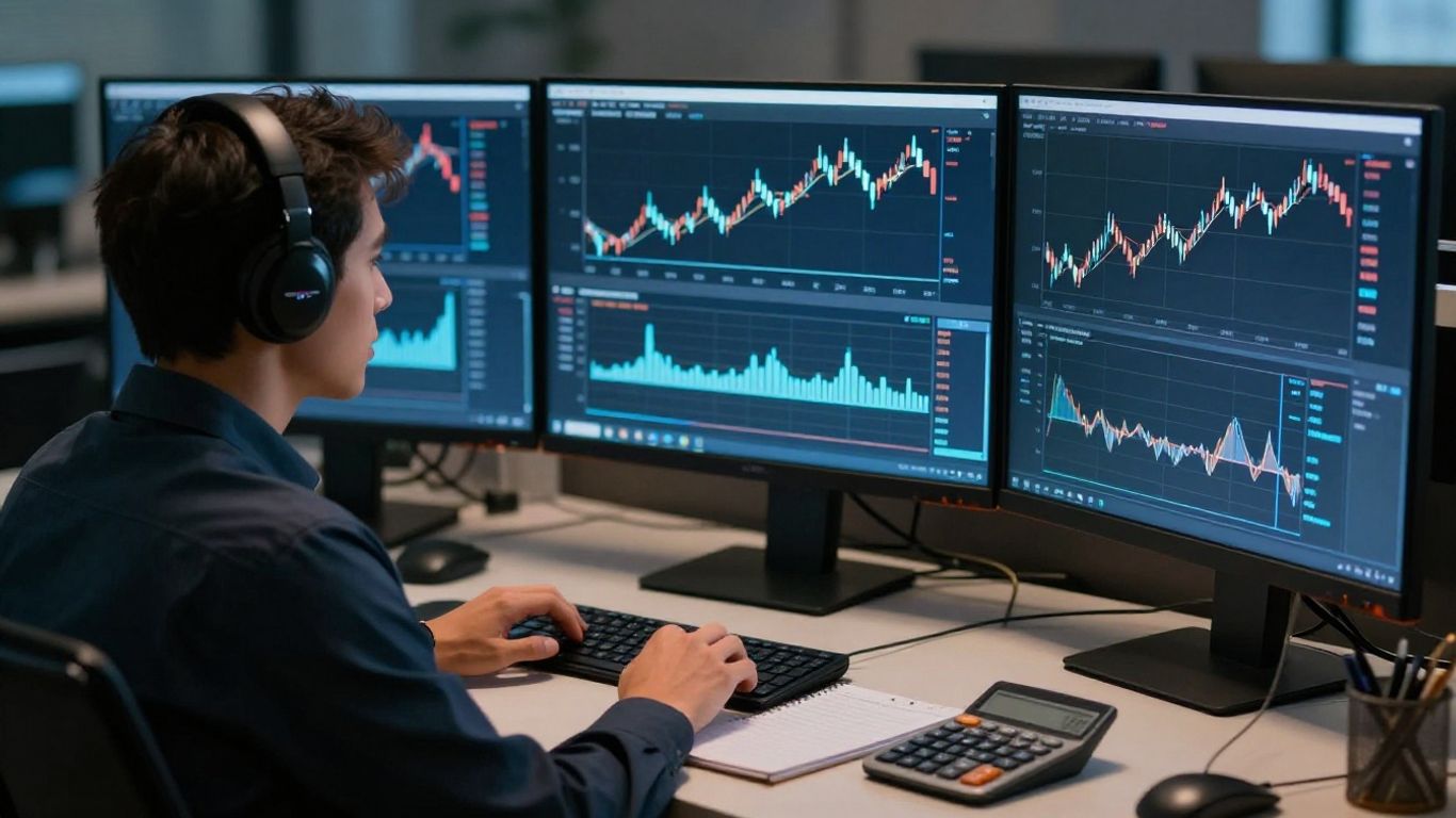 Trader reviewing risk controls on multiple screens