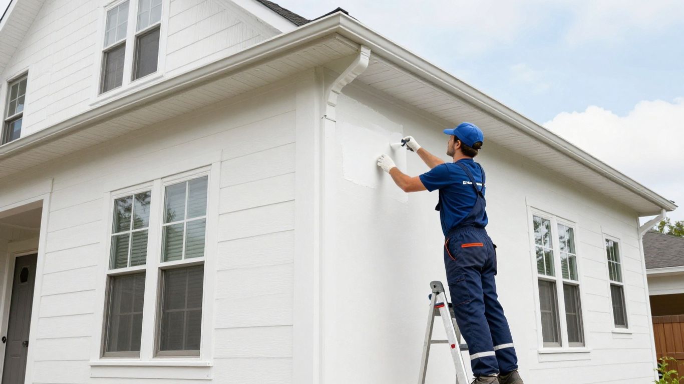Home painter working on a house exterior in Dacula, Georgia.