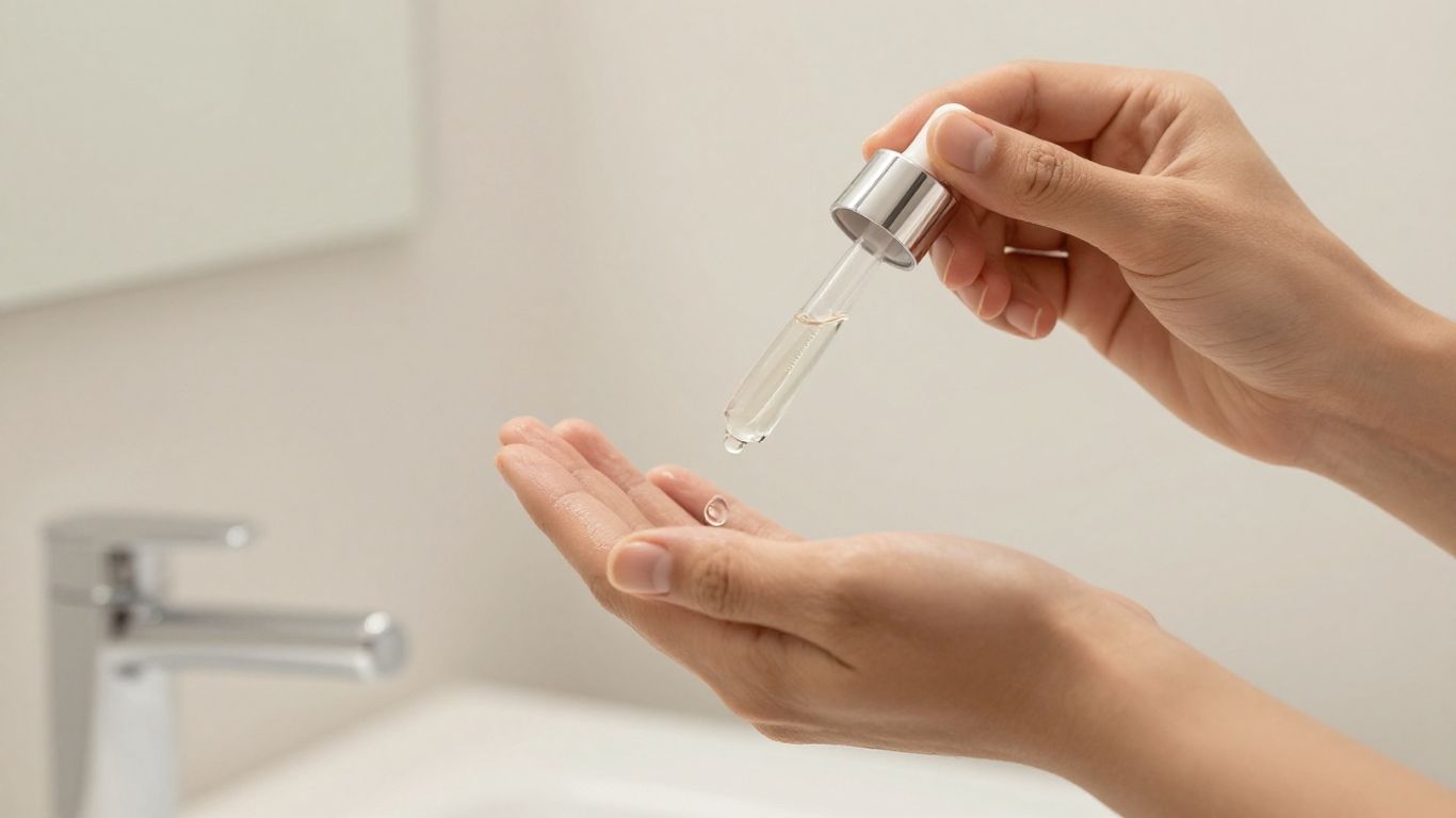 Person applying minimal skincare in a neutral space