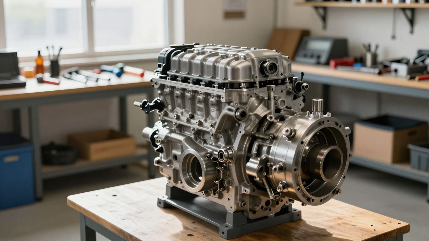 Engine and gearbox in a workshop