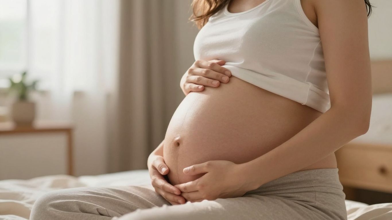 Mujer embarazada de 23 semanas acariciando su vientre.