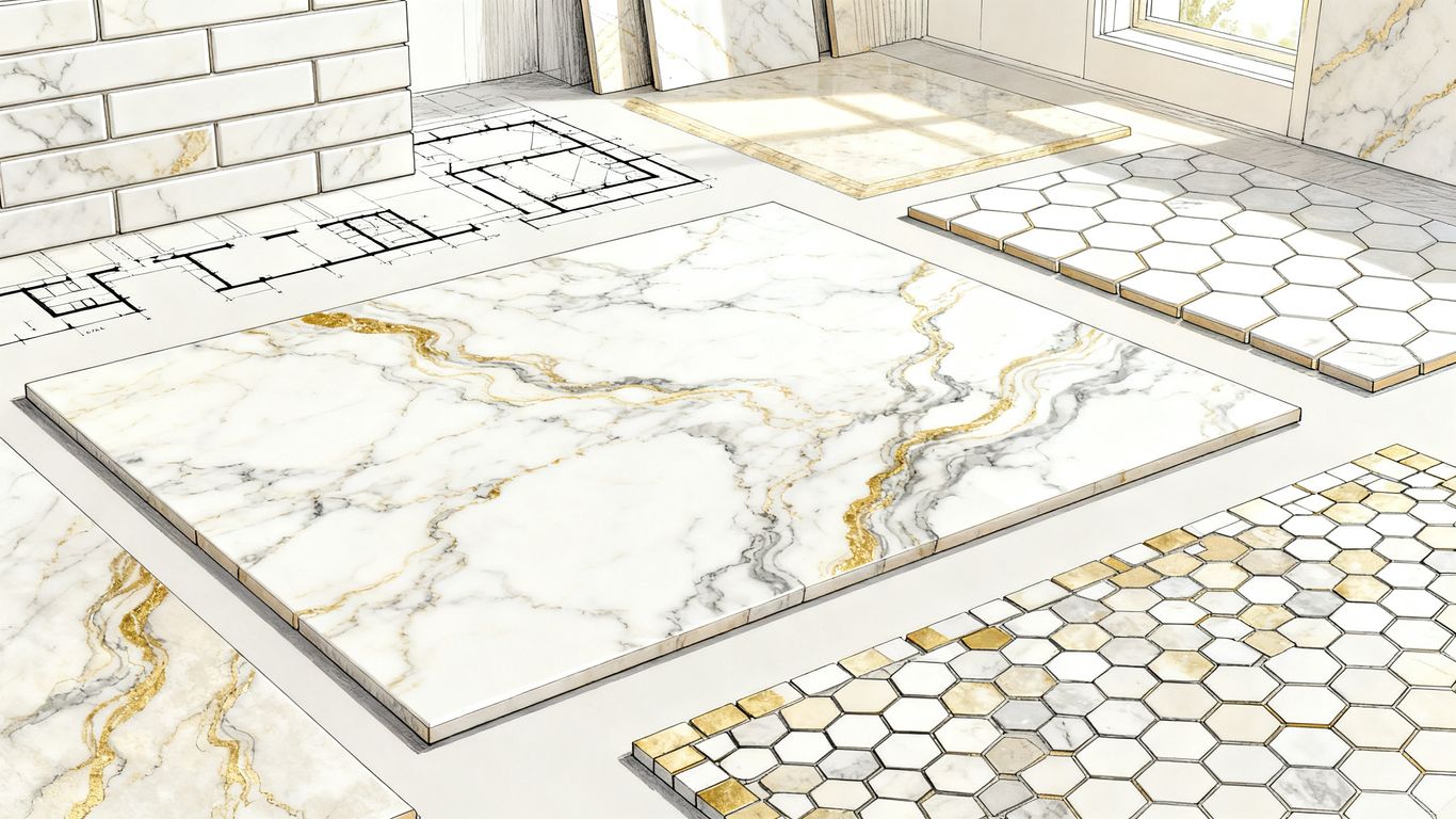 Calacatta Gold marble bathroom tile formats
