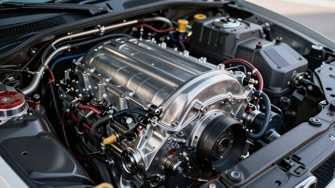Close-up of a powerful, clean car engine.