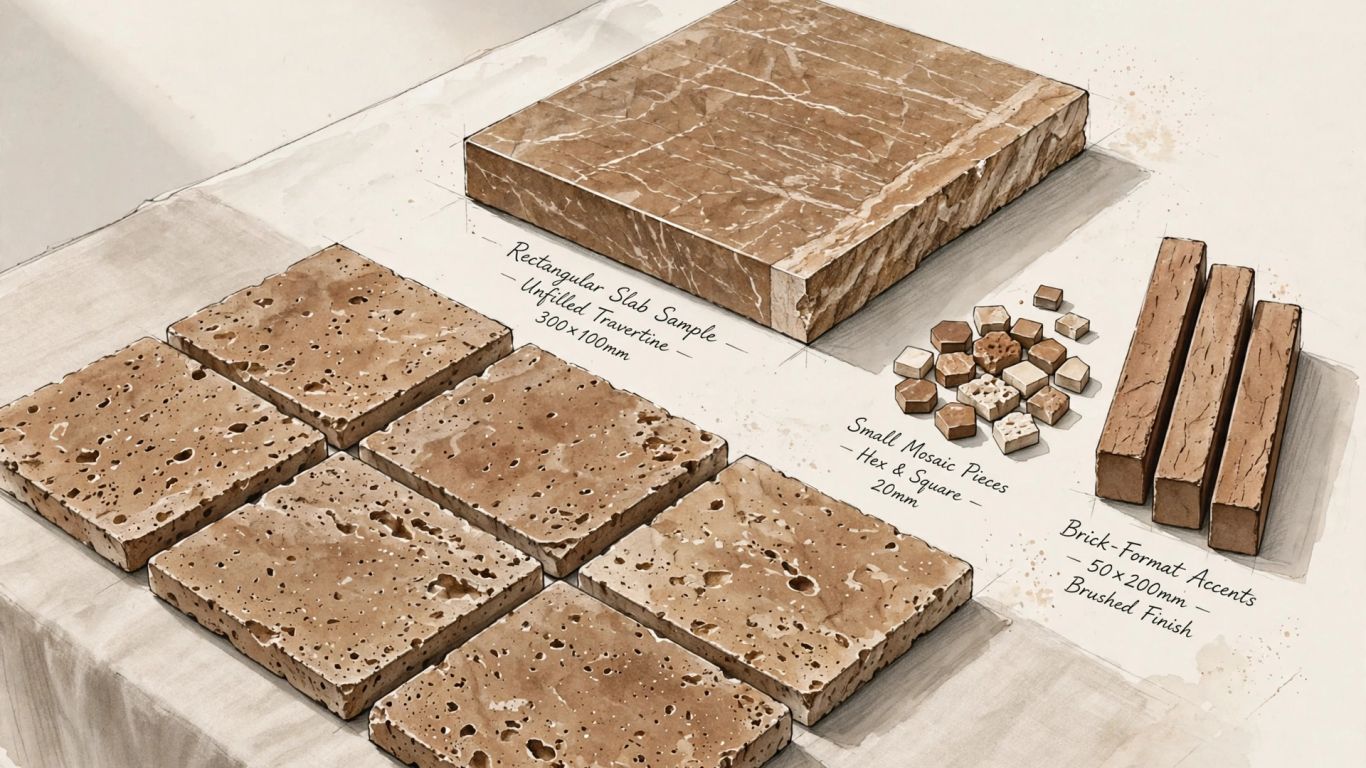 Noce travertine tile and mosaic options
