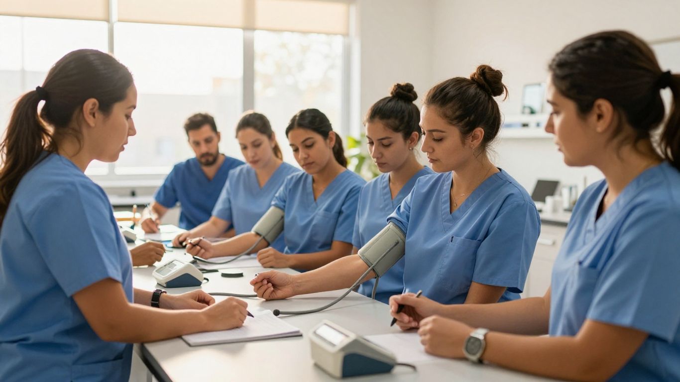 Diverse students learning in a clinical setting
