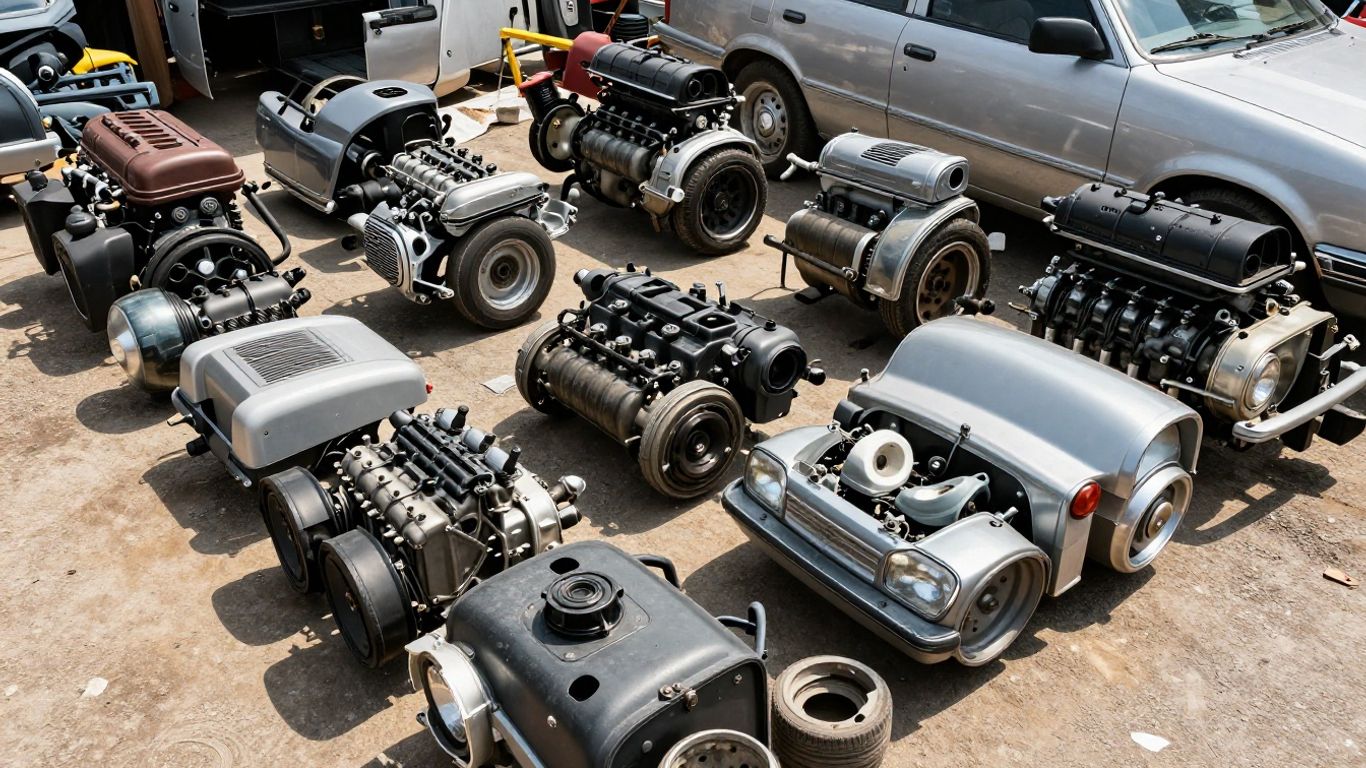 Chrysler car parts in a wrecking yard