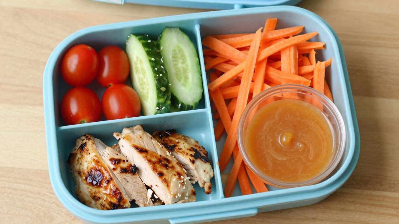 Colorful deconstructed salad in a lunchbox for kids.