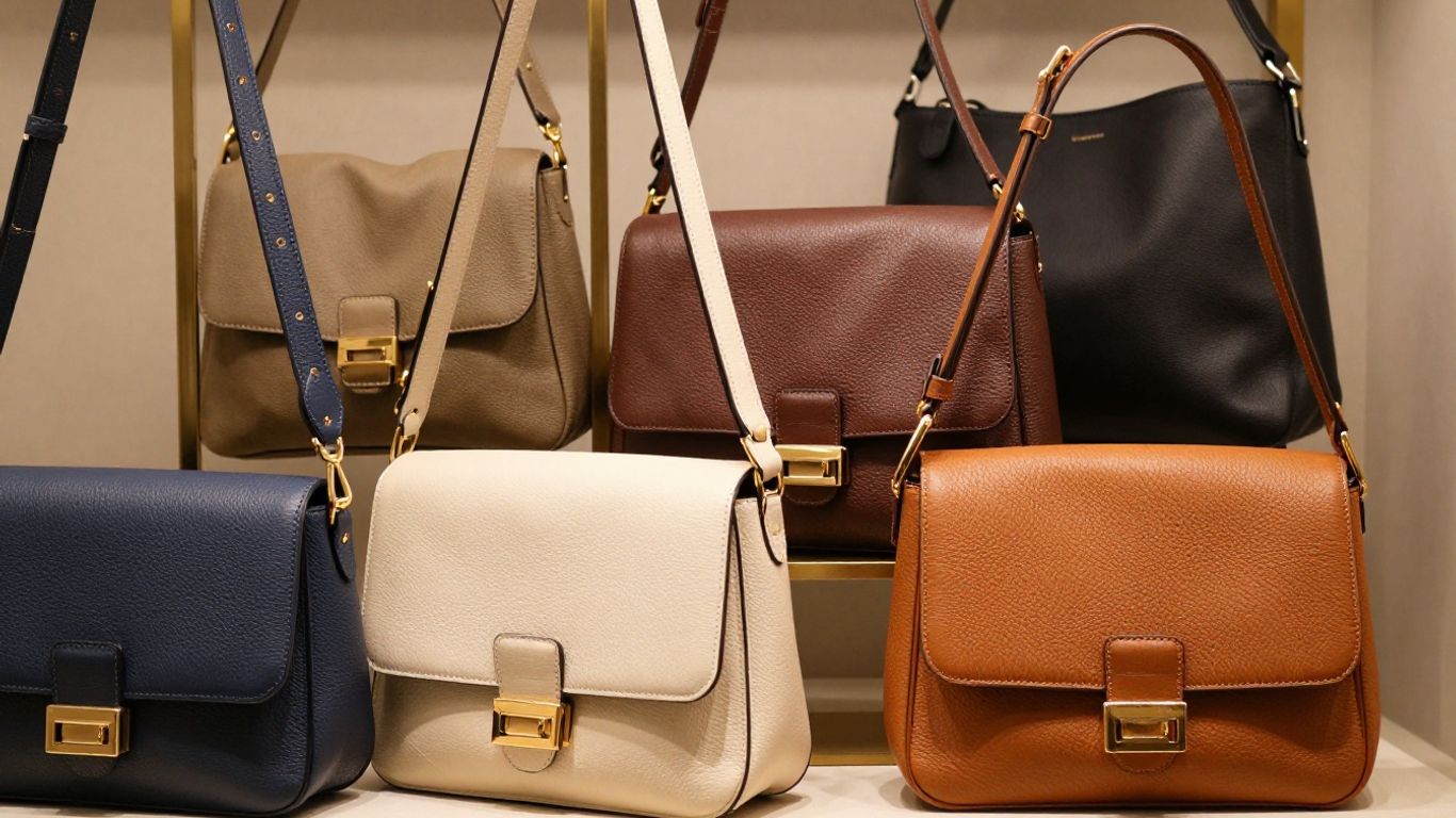 Various stylish shoulder bags in different colors and materials.