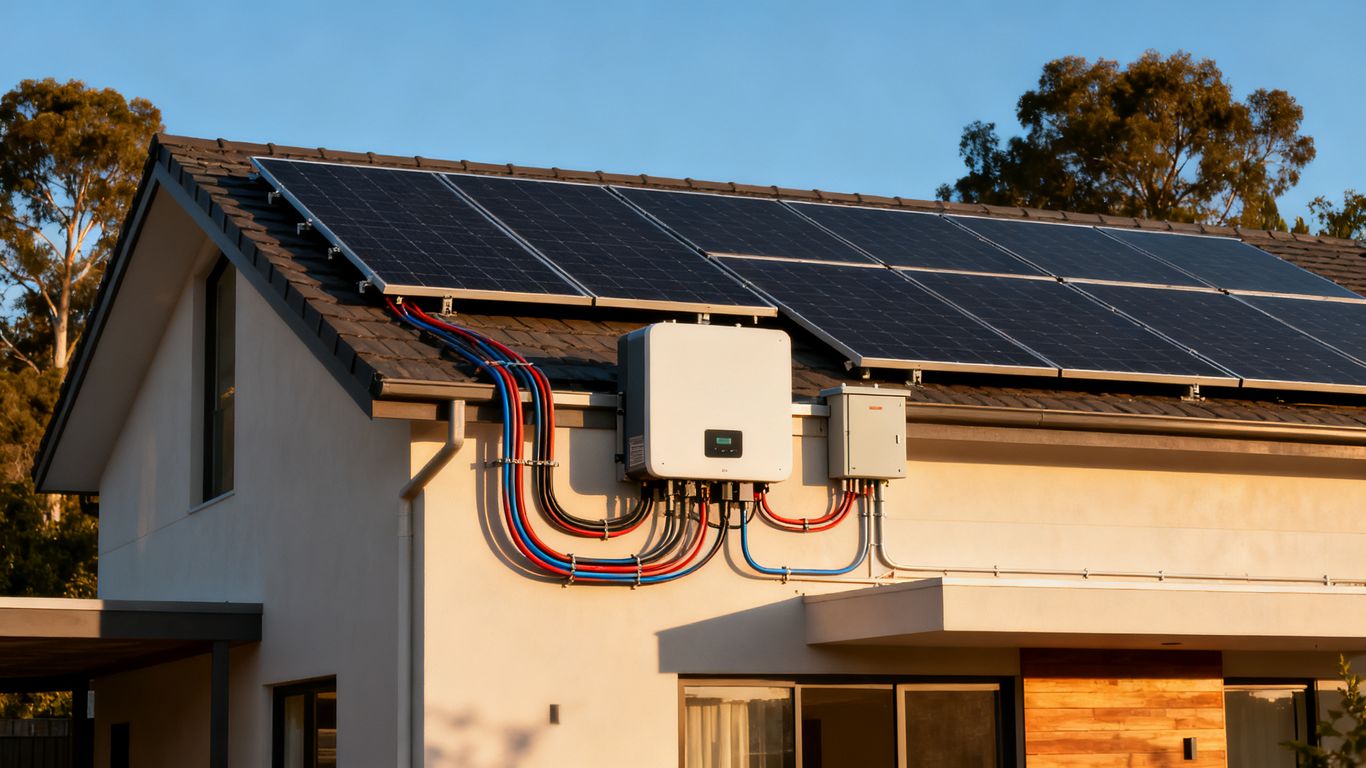 Installation photovoltaïque résidentielle avec câblage visible