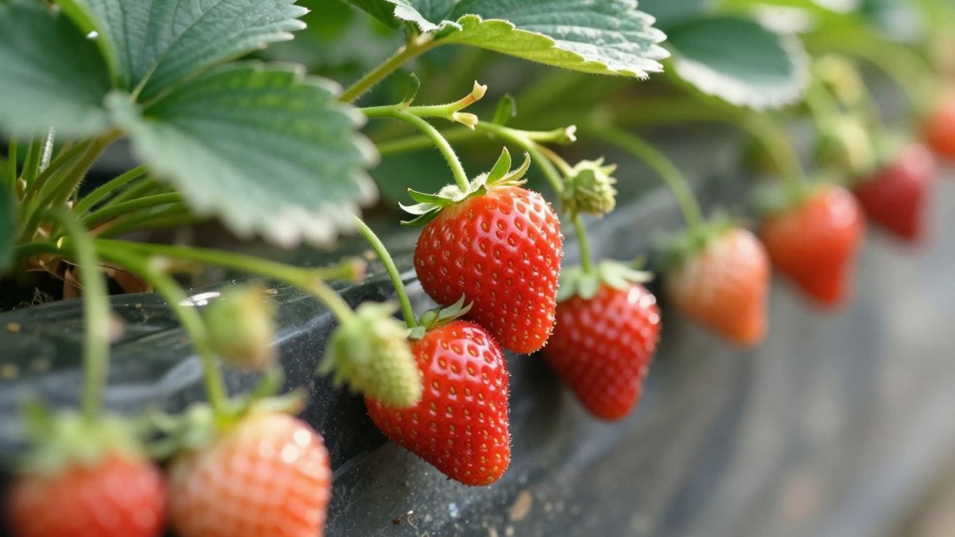 Rote Erdbeeren und grüne Blätter im Sonnenlicht