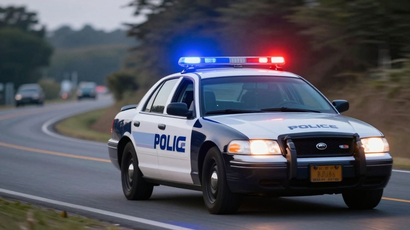 Selma NC police car with flashing lights on a road.