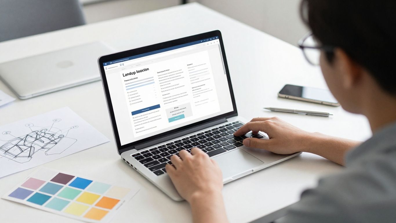 Singapore landing page wireframe on laptop