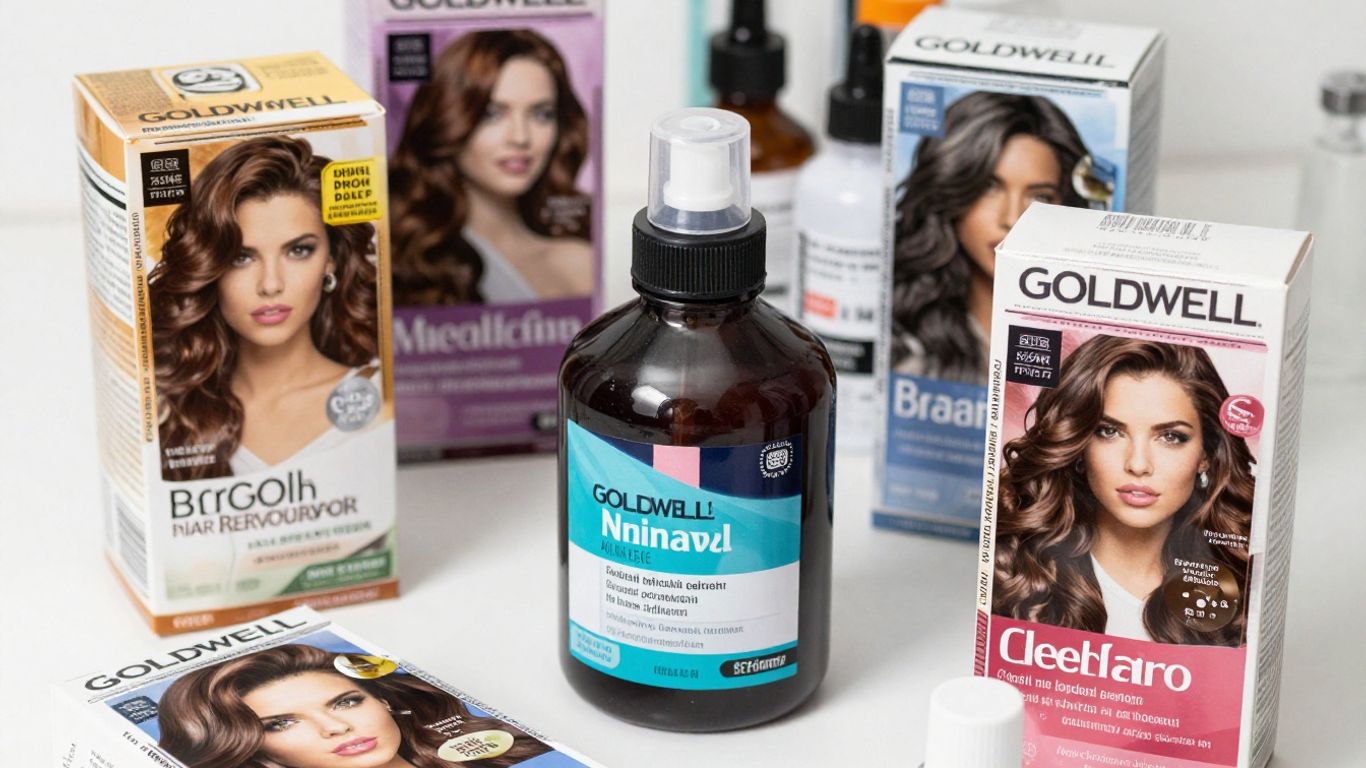 Goldwell hair dye bottles and packaging.