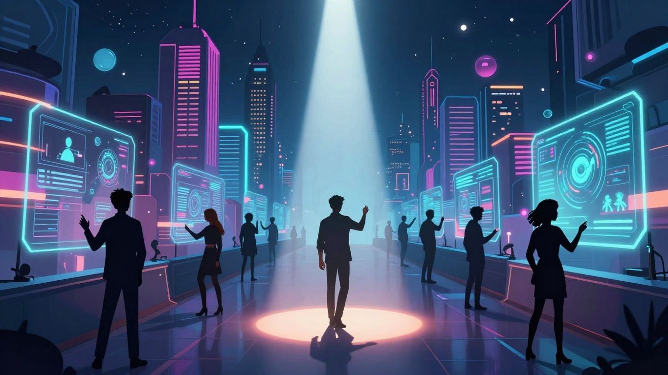 Pathway to entertainment careers with glowing cityscape.
