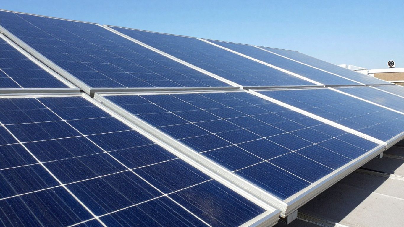 Panneaux solaires sur un toit sous le soleil.