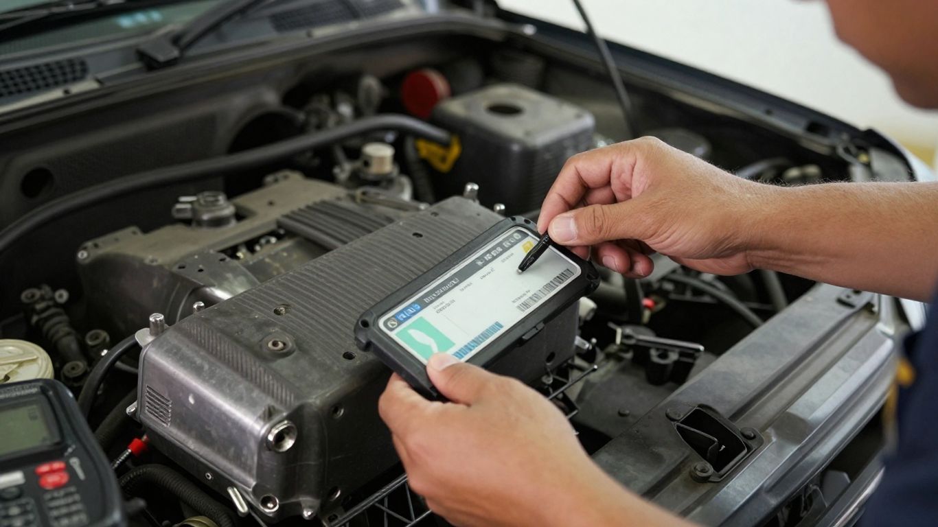 Mechanic checking Pajero part compatibility