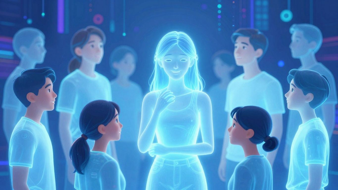 AI avatars interacting with people, showing emotions.