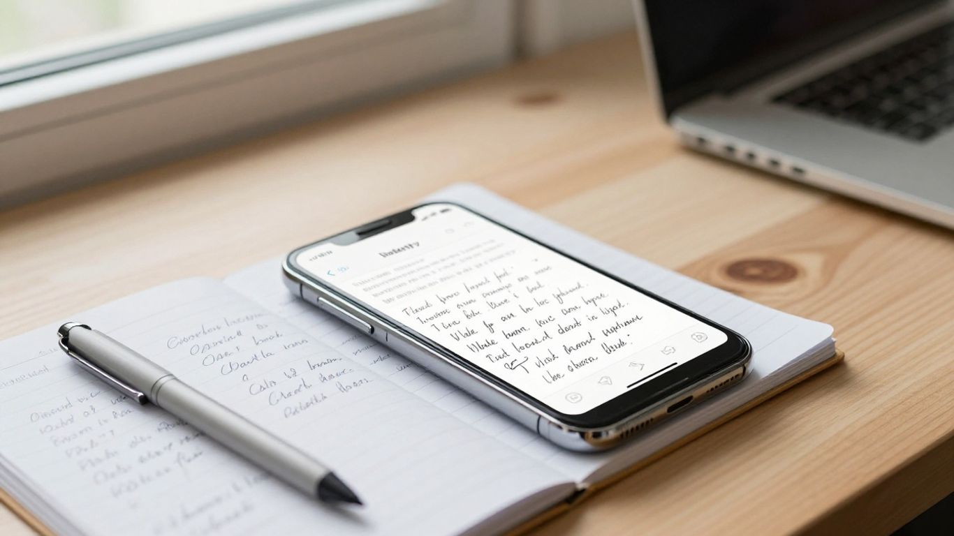 Mobile device scanning notes on desk