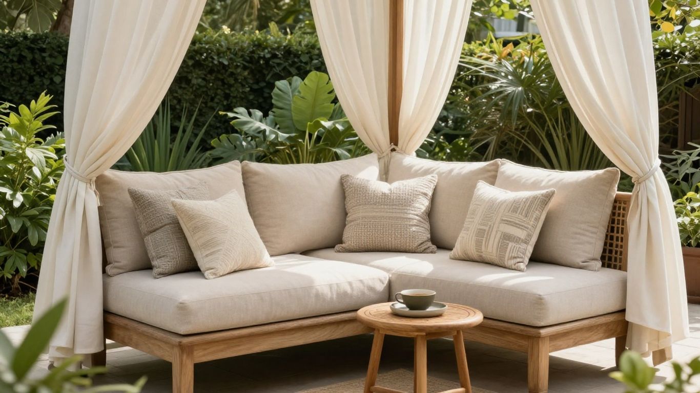 Comfortable outdoor lounge with layered cushions