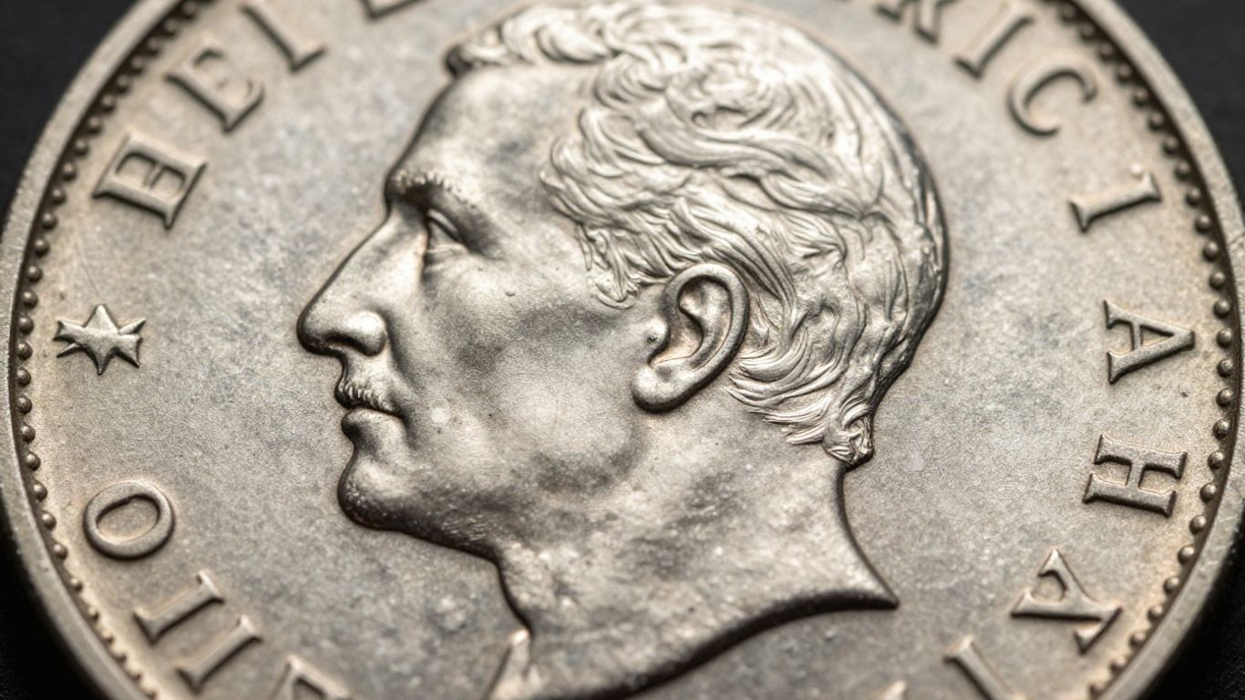 Close-up of coin relief and design details.