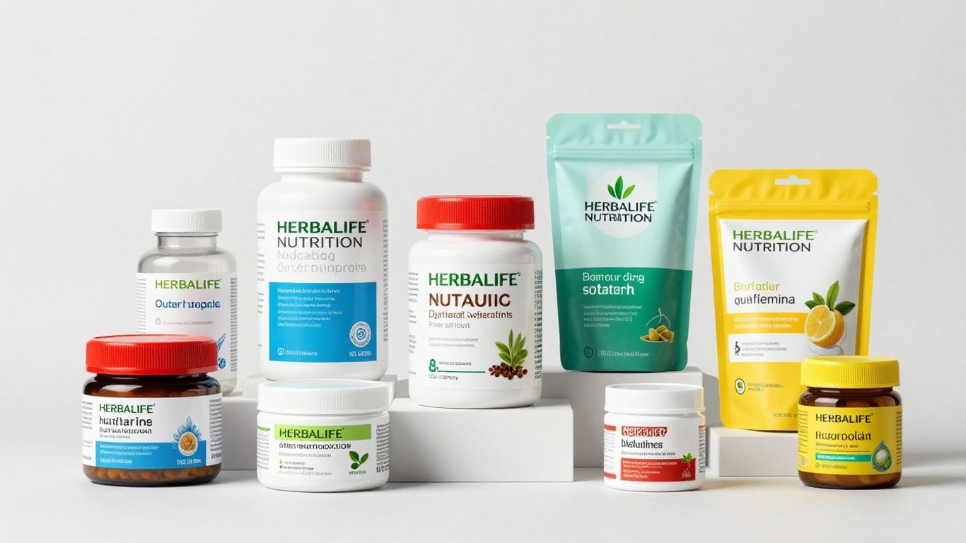 Herbalife outer nutrition products arranged attractively.