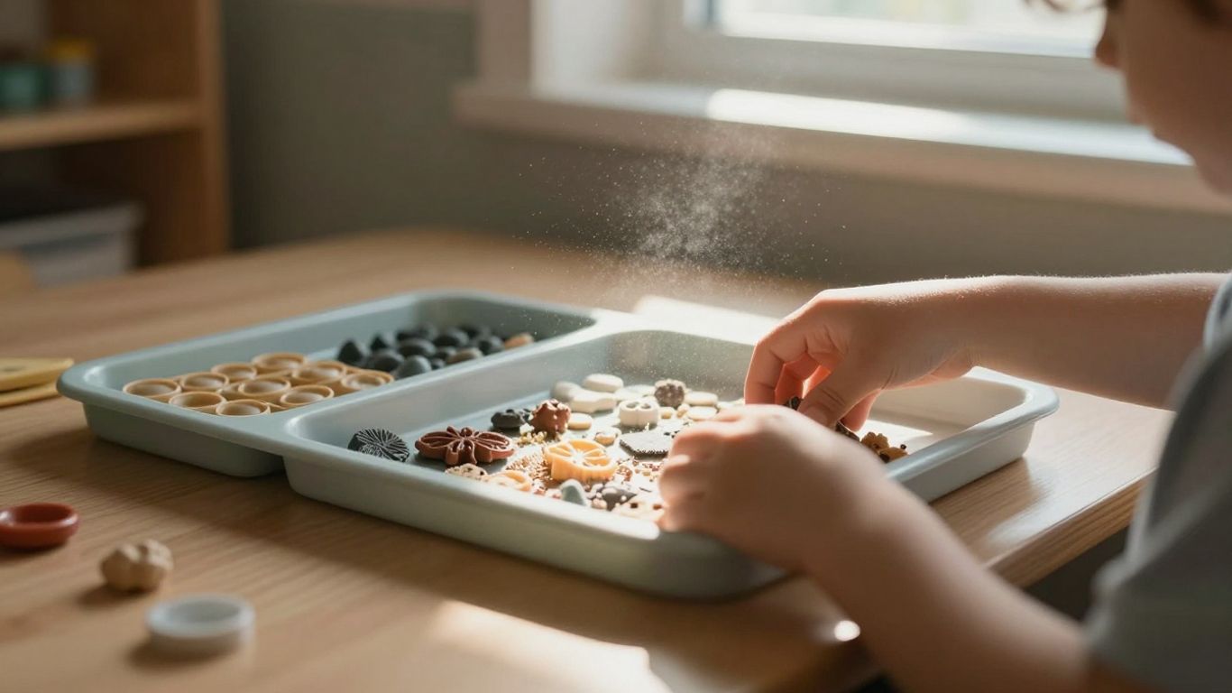 Kindergarten calm down bin with sensory items.