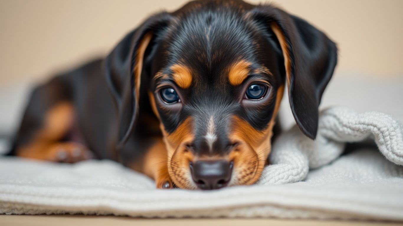 Dackel mit Giardien-Symptomen liegt traurig da.